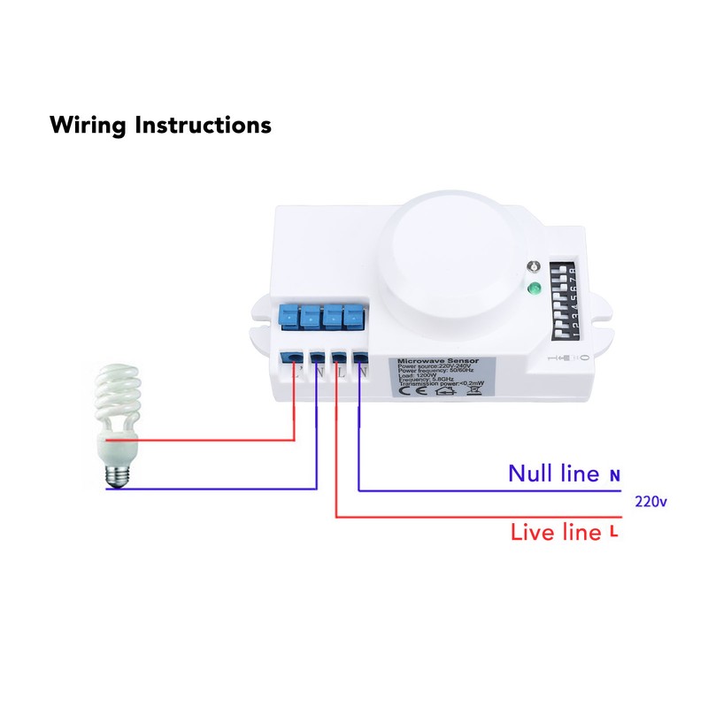 Microwave Radar Sensing Switch 5.8G 1200W Adjustable Human Motion Detector