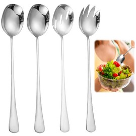 Set of 4 Salad Servers, Stainless Steel, Spork, 28 cm, Table Cutlery for Family, Hotels, Restaurants, Hotels, Parties, Silver