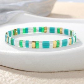 KELITCH Women's Bracelets Tila Beads Miyuki Beads Golden Beads Elastic Wrap for Adjustment Stackable Fashion Jewellery Set for Women