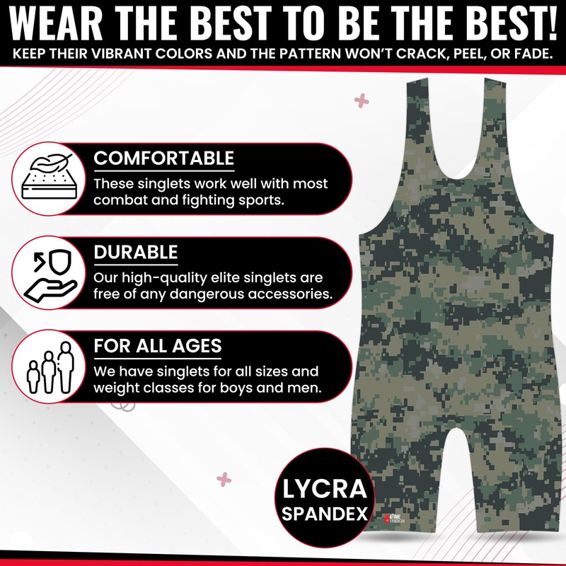 4-Time Camo Sublimada Wrestling Singlet, Camo, Grande