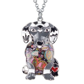 DUOWEI Cute Labrador Dog Pendant Necklace Zinc Alloy Floral Enamel Dog Jewelry Gifts (Darkness)
