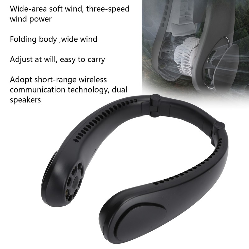 Portable Neck Fan with Music Speakers Wearable Rechargeable Fan with