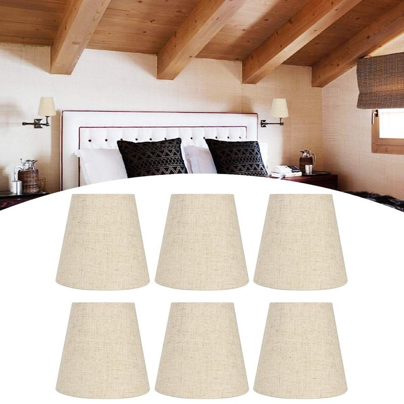 6Pcs Chandelier Lamp Shades, Modern E14 Clip On Natural Burlap