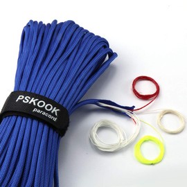 PSKOOK Paracord Survival Cord with Jute Tinder Fishing Line Cotton Thread Outdoor Military Grade Braided Fire Parachute Cord Ropes 100 Feet (Blue)