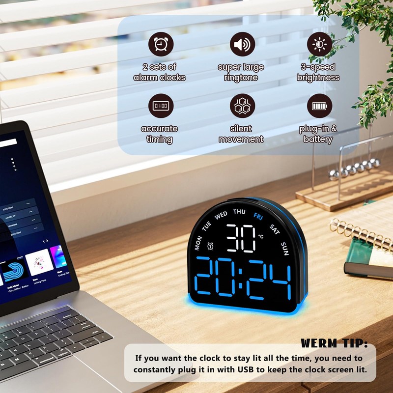 Digital Alarm Clock, Small Semicircle Shaped Led Alarm Clock, Night