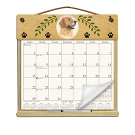 Wooden Refillable Golden Retriever Calendar Holder Filled with The Rest of 2025 and 2026 calendars and an Order Form for 2027