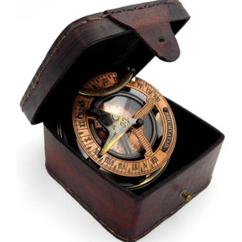 KHUMYAYAD Handmade Brass Sundial Compass Fully Functional with Pure Leather Case