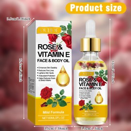 1 Bottle Vitamin E Oil, Rose Oil Organic Rose Oil Face 60 ml, Rose Oil 100 Pure Rose Oil, Essential Rose Vitamin E Oil Moisturises and Brightens Body Skin, Suitable for Men and Women