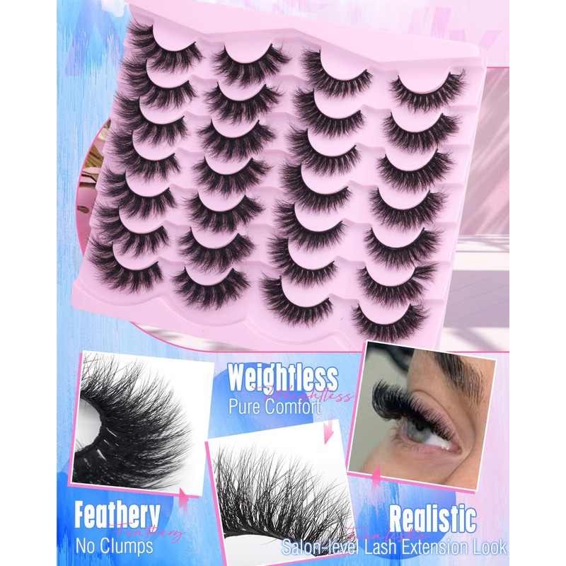 Newcally False Eyelashes Fluffy Wispy Faux Mink Lashes 8D Volume