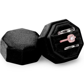 MYEBIUAI Velvet Ring Box, Premium 3 Slots Jewelry Ring Storage Gift Box Vintage Ring Display Holder Case for wedding ceremony Proposal Engagement (Black)