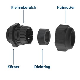 Kalitec M16 Cable Gland Plastic 2.5-8 mm Clamping Range I M16 Locknut Plastic Black I Waterproof Cable Grommet Pack of 10