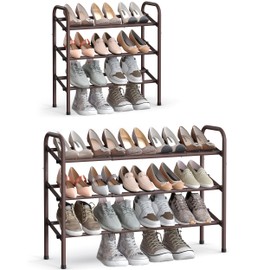 SONGMICS Expandable Shoe Rack, 3 Tier Shoe Rack Shelf, Adjustable Shoe Organizer Storage for 20 Pairs of Shoes, Metal Free Standing Shoe Racks for Closet, Front Door Entryway, Easy Assembly, Bronze