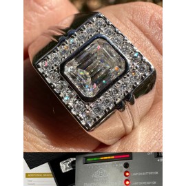 Harlembling Big 2.6ct Emerald Cut MOISSANITE Solitaire Mens Real Solid 925 Silver Ring Pinky - 10