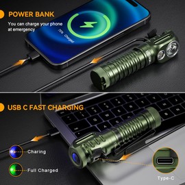 Wurkkos HD20 Rechargeable Headlamp Flashlight, Spotlight&Floodlight 90CRI 5000K Rechargeable Headlamp,2000Lumen Super Bright Headband Flashlight,IP68 Waterproof Headlamp for Camping Running(Green