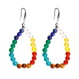 Jewever Teardrop Chakra Natural Stone Solid 925 Sterling Silver Earrings For Women Hoop Dangle Drop Colorful Stone Beaded Gemstone Earring