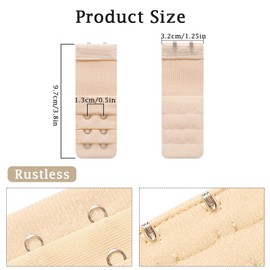 3 Pieces Bra Extenders, 3 Hooks×3 Rows Bra Strap Extension, Comfortable Stretchy Bra Extender Strap for Women, Stainless Steel Hook, 3 Colors (Black, White, Skin)