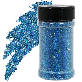 TORC - Purpurina holográfica azul azulado de 4 onzas, mezcla de purpurina gruesa a granel para decoración de festivales de arte cosmético