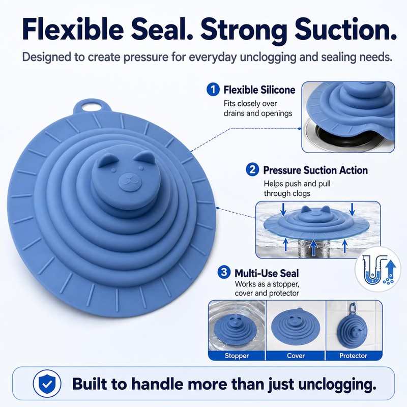 Bathtub Drain Stopper, 6 Inch Silicone Tub Stopper, Reusable Suction