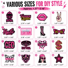 Ssyuysto 16 Pcs Pink Phrase Iron on Patches Y2K Aesthetic Preppy Embroidered Appliques Letter Words Patches for Clothing Jackets Jeans Trucker Hats Backpacks DIY Fashion Decoration for Girls Women