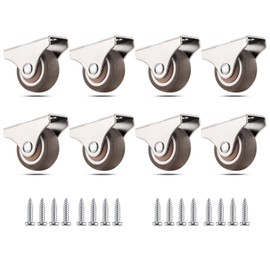 Mini Fixed Caster Wheels 1 inch Silent Ball Bearing Small Casters Wheels, Metal Top TPE Rubber Low Profile Caster Wheels for Furniture Rolling Cabinet Trundle Bed Drawer with Screws 8 Pack