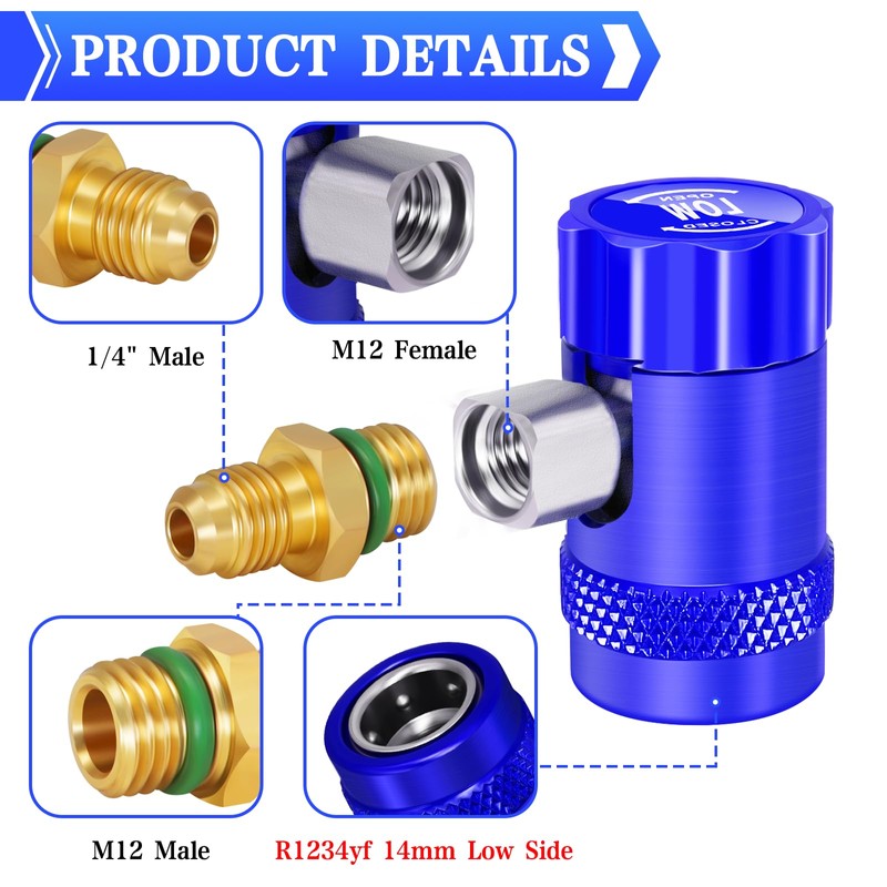 R1234yf Adapter, Adjustable 1234yf Adapter, High/Low Pressure Side R1234yf Quick