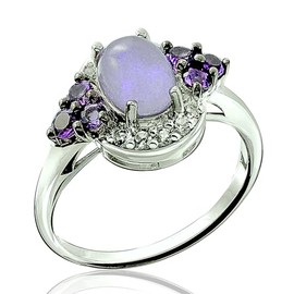 RB Gems Sterling Silver 925 Ring GENUINE GEMS Oval Cabochon 8x6 mm, RHODIUM-PLATED Finish, Classic Style (6, jade)