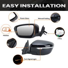 Left Driver Side Mirror Compatible with Nissan Rogue 2014-2021 with Heated Manual Folding Turn Signal Power Glass (7 Pins)