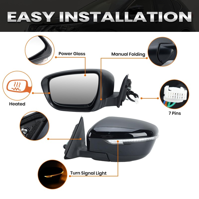 Left Driver Side Mirror Compatible with Nissan Rogue 2014-2021 with
