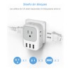 Adaptador Enchufe Europeo Tessn 4 Tomas 2 Pines y 3