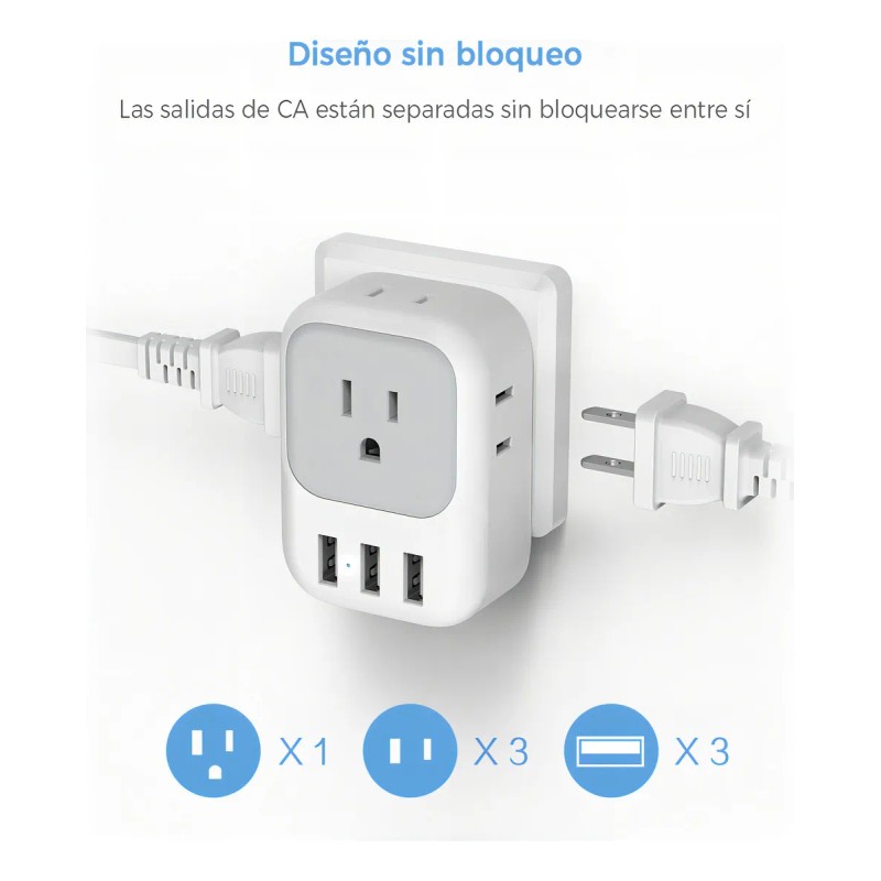 Adaptador Enchufe Europeo Tessn 4 Tomas 2 Pines y 3