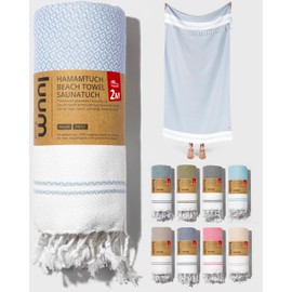 Luum® Sauna Towel Beach Towel Large 100 x 200 cm Hammam Towel Bath Towel Yoga Towel Shower Towel Beach Towel Sauna Towel Travel Towel Turkish Towels Women Men 100% Cotton Light Blue