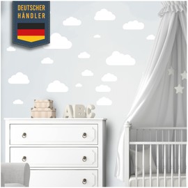 ELES VIDA - 20 Pieces Clouds Wall Stickers Children's Room Set - Woodchip Wall Stickers, Pastel Colours, Baby Wallpaper Stickers for Gluing, Wall Film, Toddlers, Boys, Girls in White