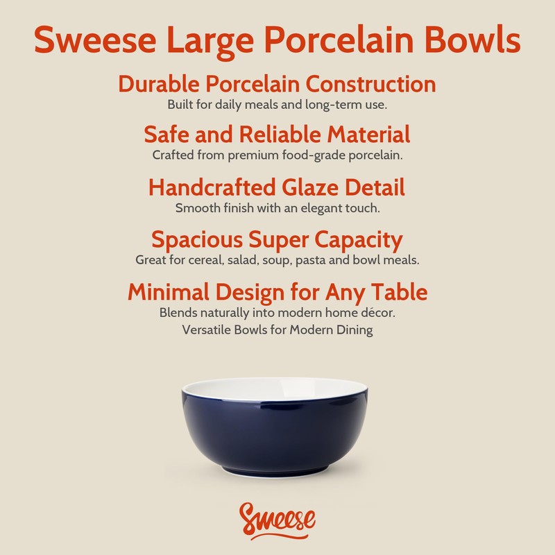 24 oz Ceramic Cereal Bowl Set of 4, 6" Breakfast