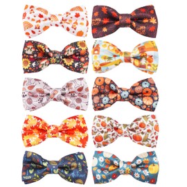 PET SHOW 10 Pack Fall Small Dog Bow Ties Sliding Collar Attachments Puppy Cats Autumn Bowties for Medium Dogs Pumpkin Maple Leaf Bowknots Holiday Party Pet Grooming Accessories(Small)