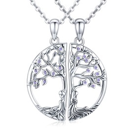 Pack of 2 Sister Tree of Life Necklace, Women's 925 Sterling Silver Sisters Pendant Necklace, Friendship Jewellery, Gift for Girls, Sister, Friend, Sterling Silver, Cubic Zirconia