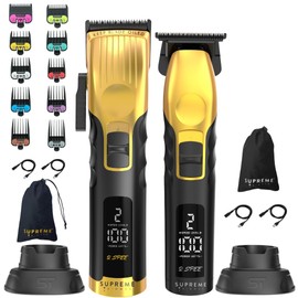Supreme Trimmer 2-in-1 2Spee Beard Trimmer & Hair Clipper Combo | Removable Blades, 2 Speeds, LCD Display | Cordless Professional Barber Tools - Easy Color Coded Clipper Guide Combs | STB280 (Gold)