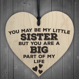 RED OCEAN Little Sister Big Part Of My Life Wooden Hanging Heart Plaque Sister Love Sign