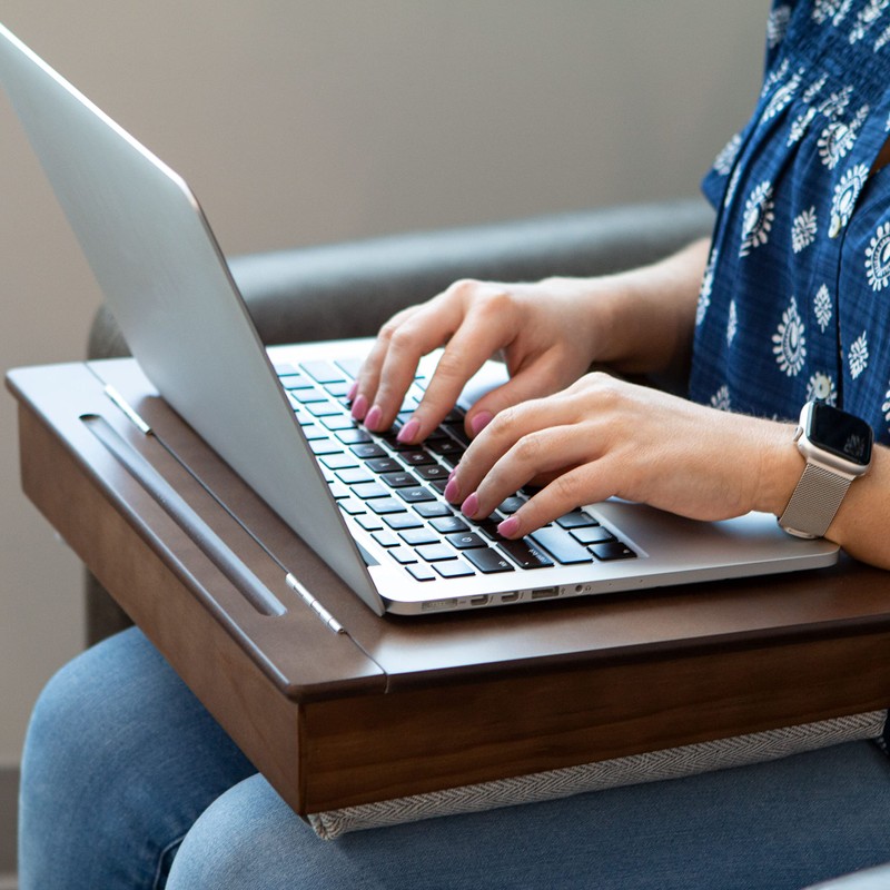 LAPGEAR Schoolhouse Lap Desk with Storage Compartments - Acacia Wood