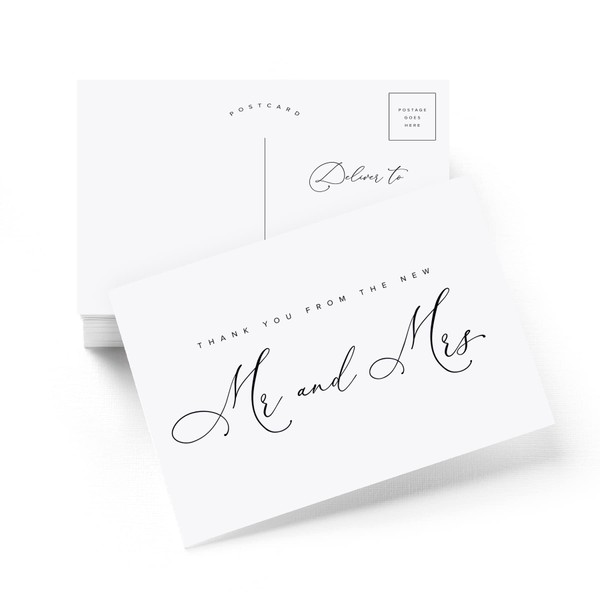 Bliss Collections Thank You Postcards, Modern Calligraphy, Mr. and Mrs. Cards for Weddings, Receptions, Bridal Showers, Parties, Celebrations or Special Events, 4.25"x6" (50 Cards)