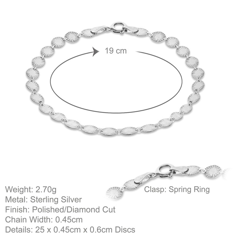 Tuscany Silver Women's Bracelet Sterling Silver Patterned Oval Disc 19