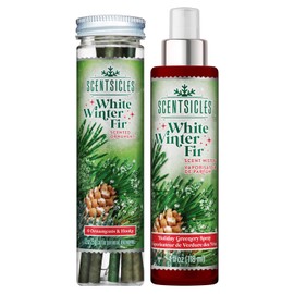 Scentsicles White Winter Fir Scented Christmas Tree Ornaments - 1 Bottle (6 Sticks Total) and 1 Bottle Scent Mister Spray (4 Oz) Multi Pack
