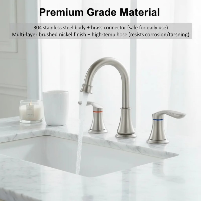 Bathroom Basin Widespread Faucet Brushed Nickel 8 Inch 3 Hole