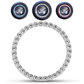 Car Bling Push Start Button Cover – Durable Zinc Alloy Bling Ring Sticker with Crystal Rhinestones, Fits Most Engine Start Stop Decoration for Car Interior Accessories, Tool-Free Installation, Silver