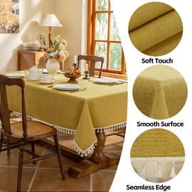 AmHoo Linen Blend Tablecloth Table Cloth 280 GSM Stitching Tassel Rectangle Decorative Natural Table Cover for Kitchen Dinning Wedding Buffet 55×120 inch Primrose Yellow