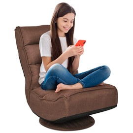 FANTASK 360 Degree Swivel Floor Chair, Folding Floor Sofa w/ 5 Adjustable Positions & Backrest, Lazy Lounge Chair for Relaxing Reading Gaming TV Watching (Brown)