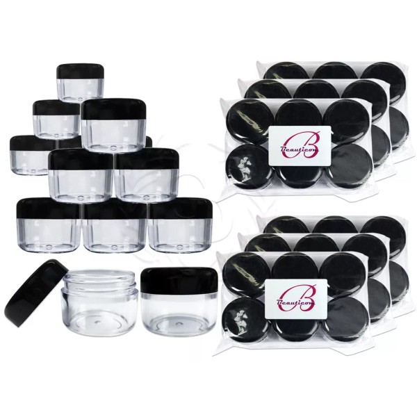 Beauticom 36 Pieces 30G/30ML Round Clear Sample Jars with Black