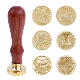 Rarapop 6 PCS Wax Seal Stamp Set with Rose Elements Wax Stamp Heads and Wooden Handle, Vintage Retro Classic Wax Sealing Stamp Crafts, Wax Seal Stamp Kit with Gift Box for Invitation Envelopes Letters