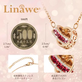 [Linawe] Imitation Diamond Pendant Necklace for Women, Simple, Stainless Steel Necklace Chain, Zirconia Moissanite Birthstone Ring Necklace, Gold, Rose Gold, Silver for Choice, Copper, Created Ruby