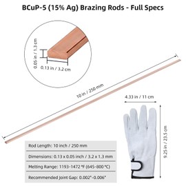 TEHAUX 25pcs 15% Silver Brazing Rods AWS BCuP-5, Silver Solder Flat Welding Rods with a Pair of Gloves, 0.05"x1/8"x10" for Air Conditioning, Refrigerator, Industrial, and HVAC Units