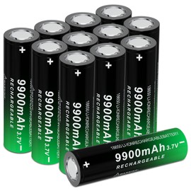 BENKIA 18650 Rechargeable Battery 9900mAh Large Capacity 3.7Volt Li-ion Battery 18650 Batteries for Flashlight Headlamp (Flat Top, 12 Pack)